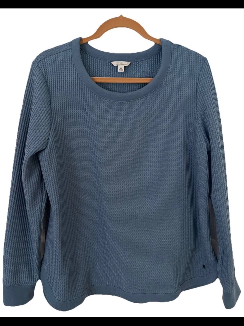 L.L.Bean Signature Waffle Knit Pullover XL Blue Long Sleeve Thermal Top